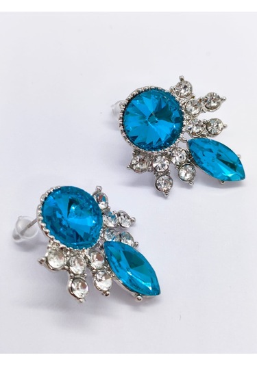 Sapphire Store Gümüş Renk Mavi Taşlı Kolye Küpe Seti Gümüş