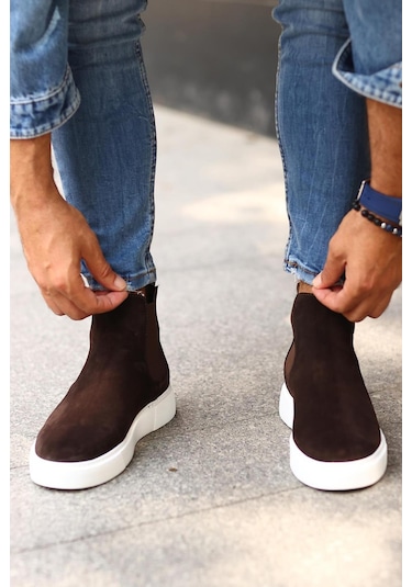 Shoetyle - Kahverengi Hakiki Deri Süet Erkek Chelsea Bot 250-041 -1168 Kahverengi
