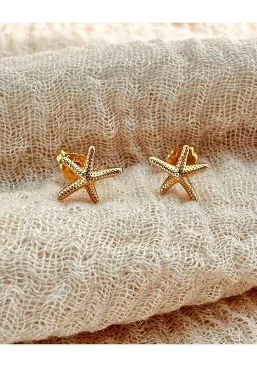 Vkemall Kadınlar İçin 14a Altın Deniz Yıldızı Küpe, Şık Ve Hafif, Alerjiye Dirençli, Zarif Tekstil Bir Çift Gold