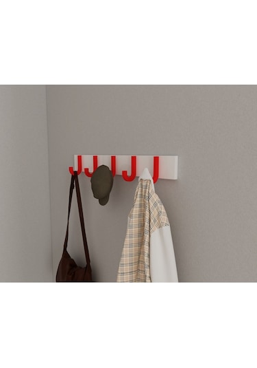 Hepsi3boyutlu Modern Duvar & Kapı Baston Askılık - 5 Adet Kırmızı J Askılık - Model No : 6 Kırmızı