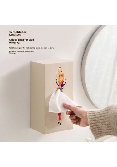 Dianziye Kadın Figürlü Dekoratif Masa Üstü Havlu Kutusu - Kartoon Güzellikler Ve Pratik Kullanım - Mavi Menekşe Desenli