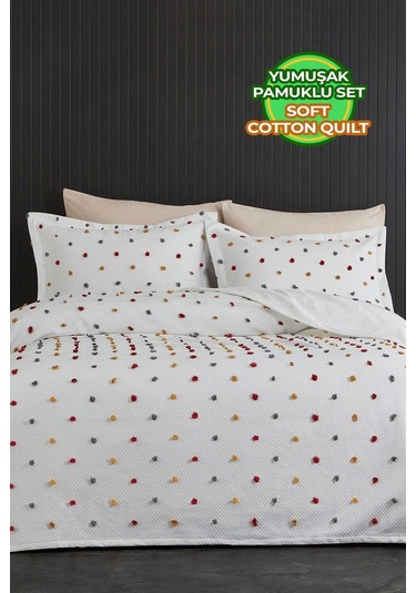 Evlen Home Ash Pike Takımı Yatak Örtüsü Seti Çift Kişilik Pamuklu 3 Parça Yumuşak Günlük Çok Renkli