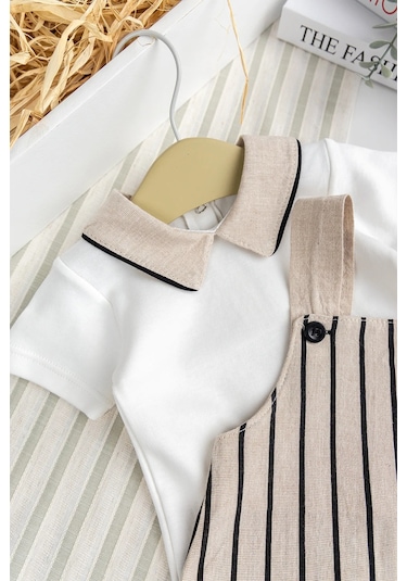 Babymod Erkek Bebek %100 Pamukyazlık Salopet Tulum Set Bej