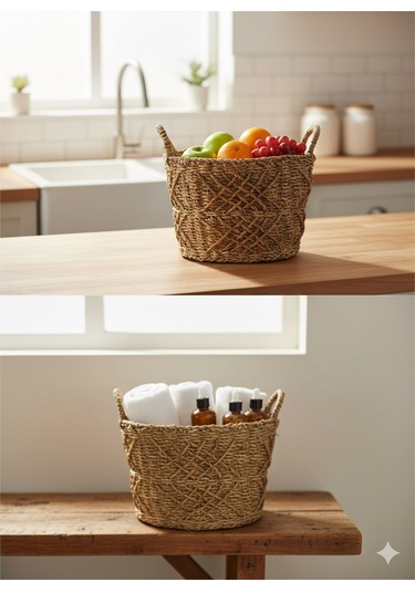 Oval Organize Sepet Orta 36x24x25 Cm Kahverengi