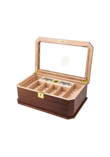Lubinski New Cedar Camlı Tepsili Puro Kutusu Humidor Kahve 100s