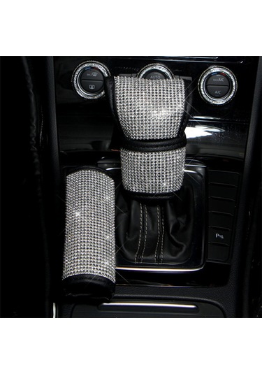 Padalink Kadınlar İçin Kristalli Vites Kolu Kapağı - Pu Deri Siyah Vites Koruyucu