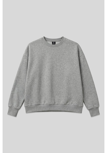 Gri Melanj Basic O Yaka Oversize Kadın Sweatshirt - 97053 Gri Melanj