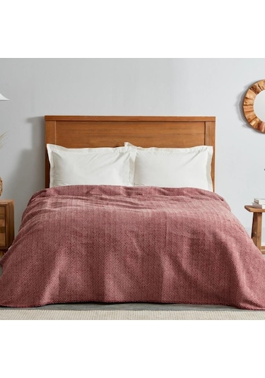 Karaca Home Sandra Bordo Çift Kişilik Balık Sırtı Pamuk Battaniye Bordo