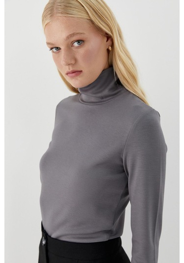 Balıkçı Yaka Uzun Kollu Body Gri Gri