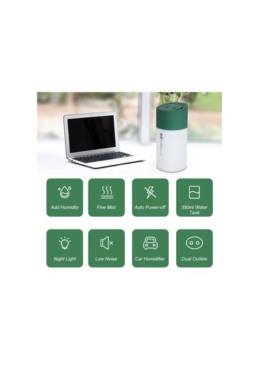 Vkemall 350ml Beyaz Usb Çift Fıçılı Nemlendirici - Araç/ev/ofis Kullanıma Uygun, Renkli Gece Işığı, 100-110ml/saat Buhar Miktarı