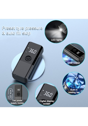 Vkemall Siyah Akıllı El Tipi Lastik Pompa, Otomatik Durdurma Ve Led Işıklı, Araçlı Çalışma, Baskı Gösterici, Çoklu Mod, Akıllı Şarj Cihazı