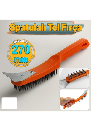 Spatulalı Çelik Tel Fırça 270 Mm Metal Kazıma Temizleme Pas Söker