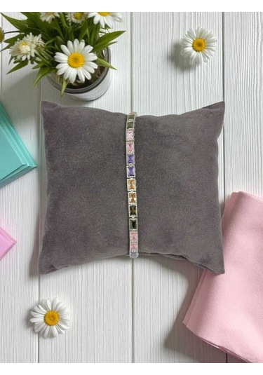 925 Ayar Gümüş Renkli Baget Taşlı Kadın Bileklik Gümüş