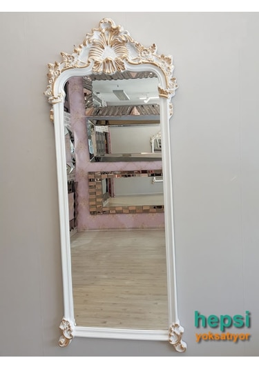Vintage Madam Model Beyaz Altın Renk Varaklı Boy Aynası (442907834) Beyaz