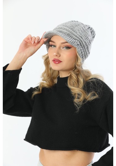 Siperli Çift Kat Gri Triko Örme Bere Gri