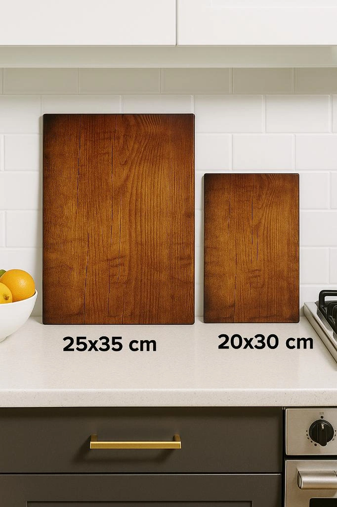 2 Li Cam Kesme Tahtası 20x30 & 25x35 Cm Cam Doğrama Tahtası Sofra & Mutfak Sunum Tahtası Kesme Tahtası Ahşap