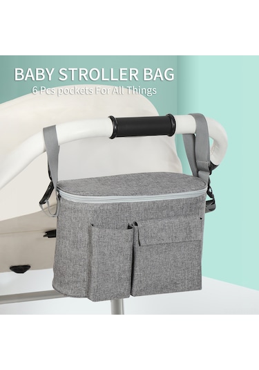 Hangfox Denim Mavi Bebek Arabası Organizerı - Su Geçirmez Isı Yalıtımlı Çift Cep, Alüminyum Folyo Döşeme, Ayırt Edilebilir Askı, 31x16x20cm Mavi