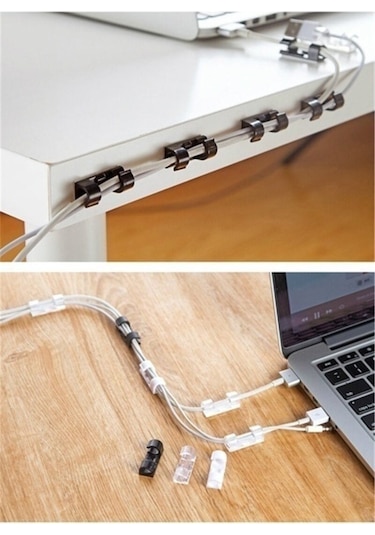 Yapışkanlı Mini 20 Lı Klips Usb Pc Adaptör Kablo Tutucu Aparat Şe
