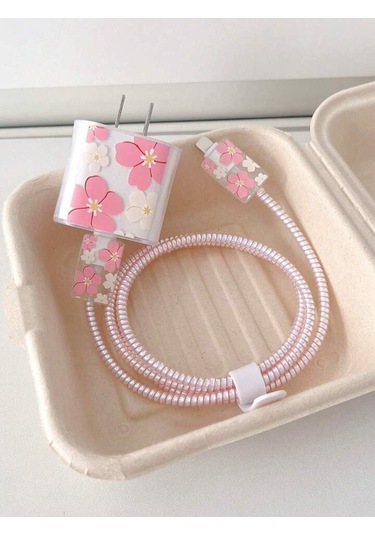 İphone 18w/20w Uyumlu Şarj Aleti Kılıfı, Şarj Kablo Koruyucu, Çiçekli Şarj Koruyucu Kılıfı İthalatçı