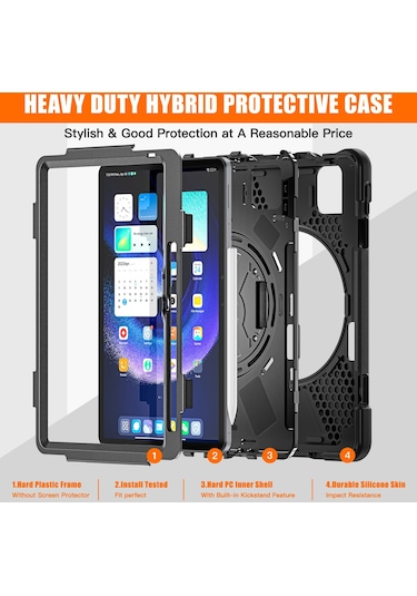 Xiaomi Uyumlu Pad 6 / Pad 6 Pro Pc + Silikon Tablet Kılıfı El Kayışı İle Dönebilen Kickstand Koruyucu Kapak