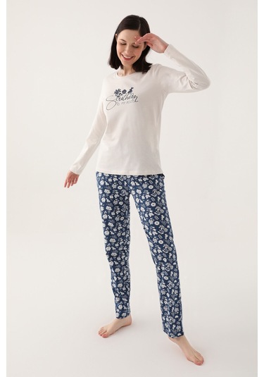 Arnetta Kadın Beyaz Uzun Kol Pijama Takımı Beyaz