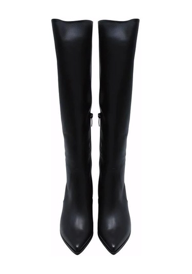 Poletto Hakiki Deri Sıyah Çizme Topuklu 9048 09-1053 Siyah