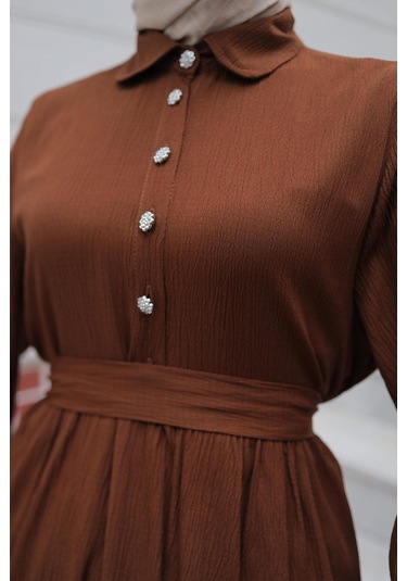 Taş Düğme Detaylı Takım Kahverengi Kahverengi