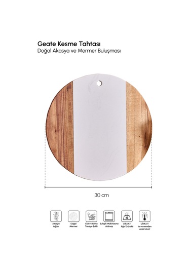 Geate Mermer Akasya Kesme Tahtası 30 Cm Kahverengı Diğer