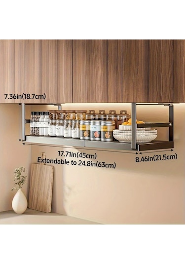 Honeybeeshop 1 Adet Siyah Büyük Ayarlanabilir Metal Dolap Rafı Baharat Şişeleri Ve Soslar İçin Genişletilebilir Mutfak Depolama Rafı