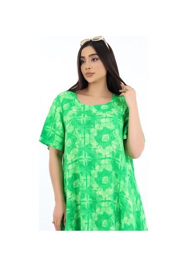 Schık Kadın Viskon Yarım Kol Kare Yaka Elbise Yeşil Yeşil