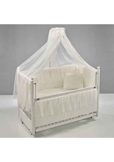 Meltem Kids Mondo Sallanır Ahşap Anne Yanı Beşik 60x120 cm (beyaz-ekru) Ekru