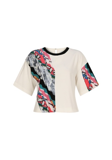 Kadın Asimetrik Desenli Kısa Kollu Bluz Frn1006 Siyah