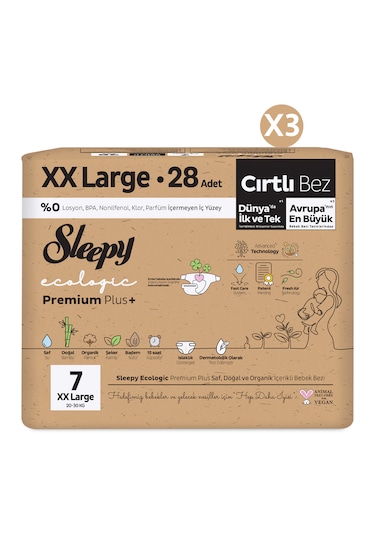 Sleepy Ecologic Premium Plus Avantajlı Paket Bebek Bezi 7 Numara Xxlarge 84 Adet 3'lü