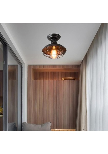 Tel Kafes Tavan Işıkları Kolye Lambaları Endüstriyel Retro Kubbe Tavan Lambasına Yakın Gümüş Gümüş