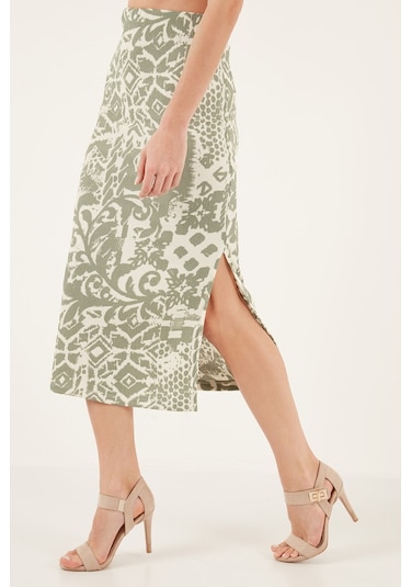 Lela Slim Fit Ip Askılı Yırtmaçlı Midi Alt-Üst Bayan Takım 5865726 Olive