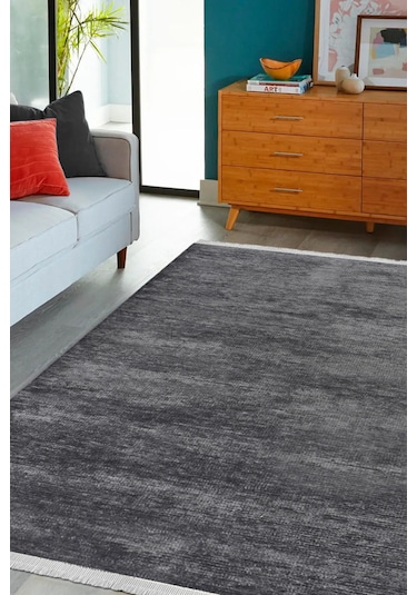 Azra Antrasit Kaymaz Taban Halı – Salon, Çocuk Odası ve Mutfak için Yıkanabilir, Yumuşak Kilim