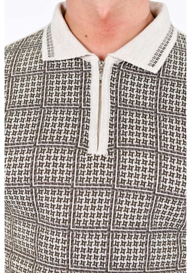 Kamalı Erkek Çelik Örgü Kazayağı Gömlek Yaka Fermuarlı Polo Yaka Tüylenmeyen Triko Kışlık Baba Kazak Taş