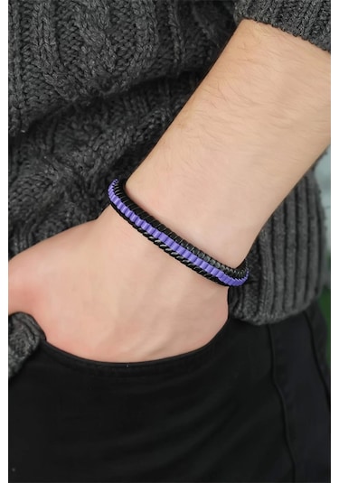 Mor Deri Erkek Bileklik Çok Renkli