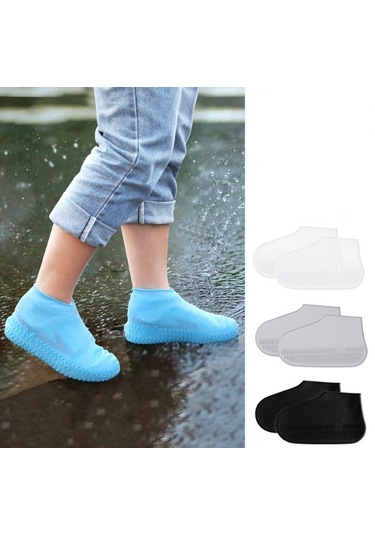 Silikon Ayakkabı Kılıfı Kaymaz Su Kir Geçirmez L Beden Siyah 5 Beyaz