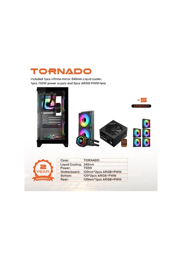 Gameagle Tornado Bilgisayar Kasası 750W + 80 POWER 240 MM  SIVI SOĞUTMA (BEYAZ)