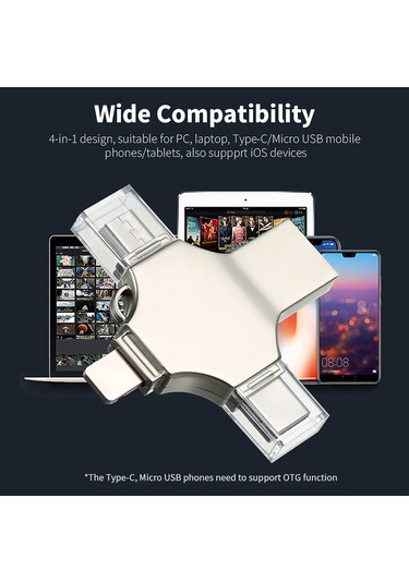 Springsun 64gb Çift Taraflı Metal Usb 3.0 Flash Bellek - Type-c, Micro Usb, İos Uyumlu Ve Bilgisayar Desteği, Hızlı Okuma/yazma