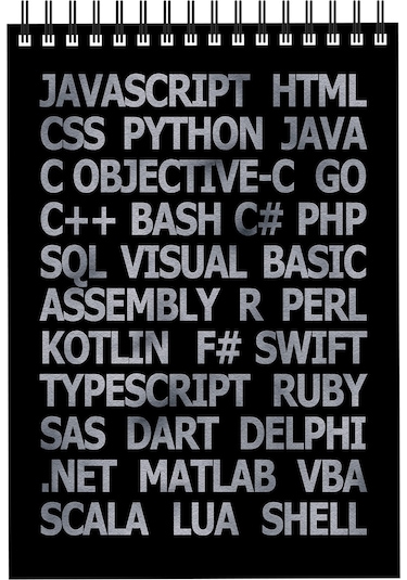 Notebook for Developers - Programming Languages - Siyah - Kısmi Lak'lı Yumuşak Kapak - 50 Yaprak - Kareli - Spiralli Bloknot