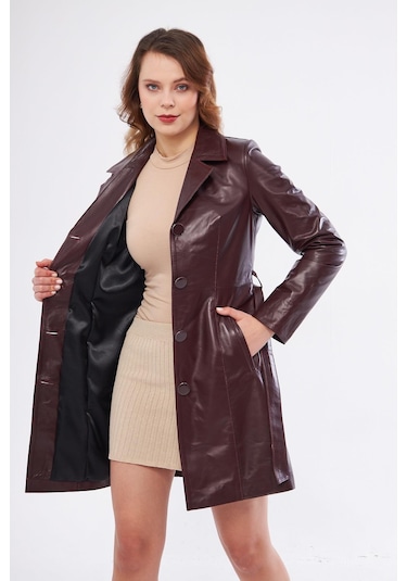 Derinss Dka2373 Hakiki Deri Kadın Bordo Pardesü 001