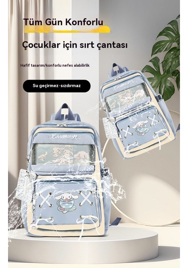 Su Geçirmez Sevimli Çizgi Film Kız Büyük Kapasiteli Çift Omuzlu Siyah Klasik Okul Çantası Siyah