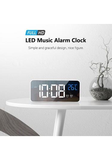 Dofolink Led Müzik Saat, Akıllı Ses Kontrol, 2 Alarm Ayarı, 4 Seviye Parlaklık, Gümüş/beşik/siyah, İçin Li-poly Batarya