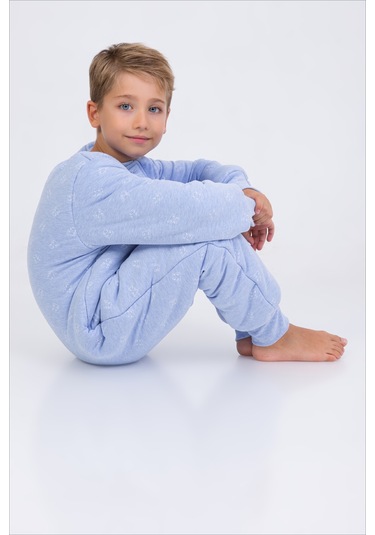 Erkek Çocuk Kalın Elyaf Dolgulu Premium Kalite 2.5 Tog Desenli Uyku Tulumu-mavi-beyaz Beyaz - Mavi