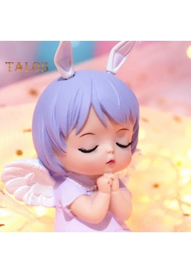 Mor Melek Kız Heykeli Tavşan Kulaklar Kek Topper Vinil Roman Karikatür Melek Kız Heykeli Masa Süsü Ev Gereçleri