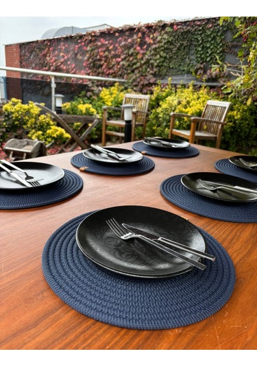 6 Lı Yuvarlak Supla Takımı Kolay Temizlenebilir, Modern Sofralar İçin Koyu Lacivert