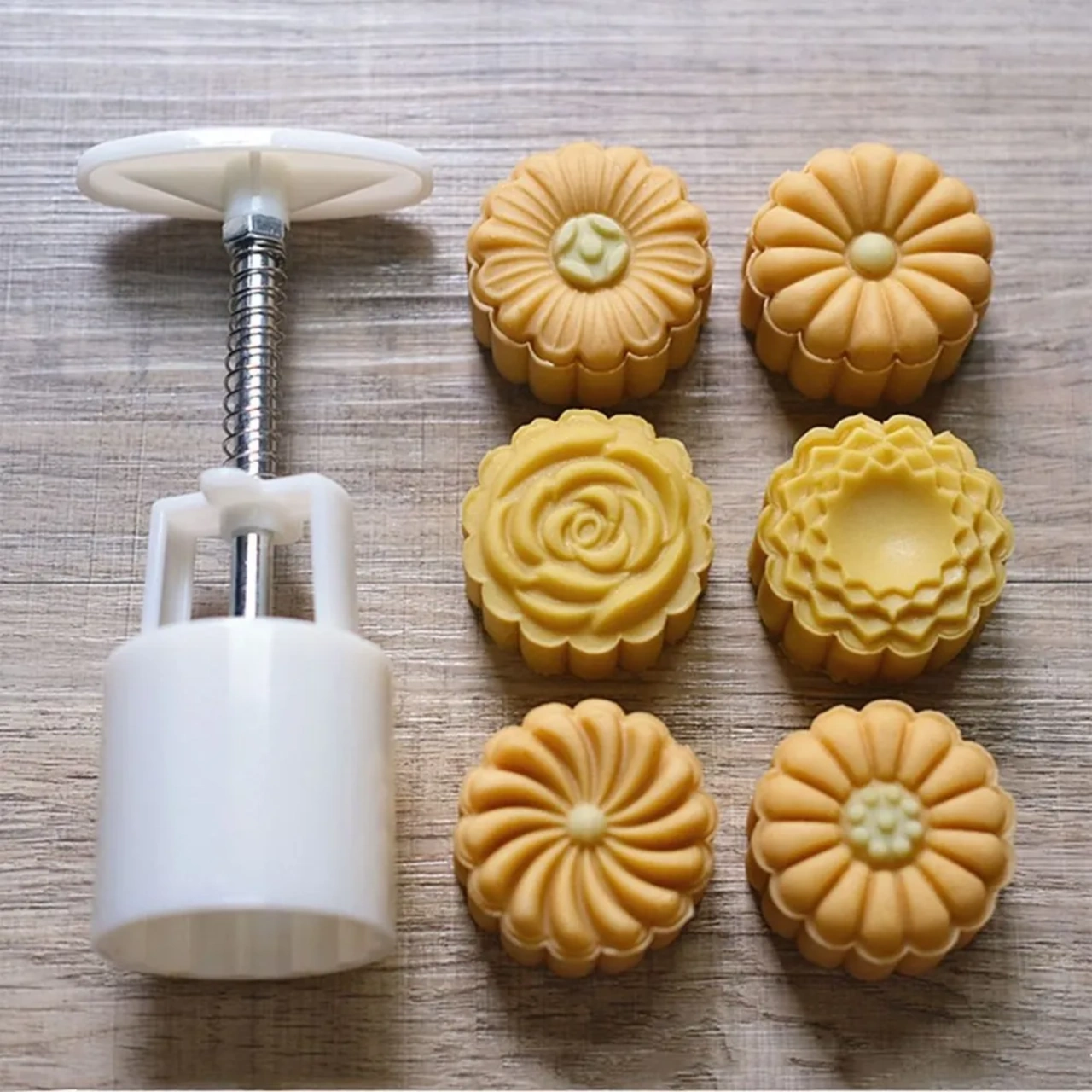 Yaleker Gıda Kalitesi Abs Hamur Kesme Kalıbı, Mooncake, Kurabiye, Fıstık Ezmesi Pastası İçin Manuel Basma Tipi, Ev Fırını Ve Buzdolabı Uyumlu, Beyaz Renk, 1 Set Beyaz