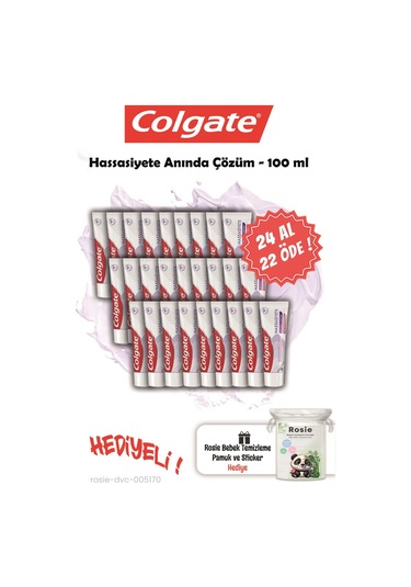 Colgate Hassasiyete Anında Çözüm Diş Macunu 24 x 100 ML + Rosie Pamuk